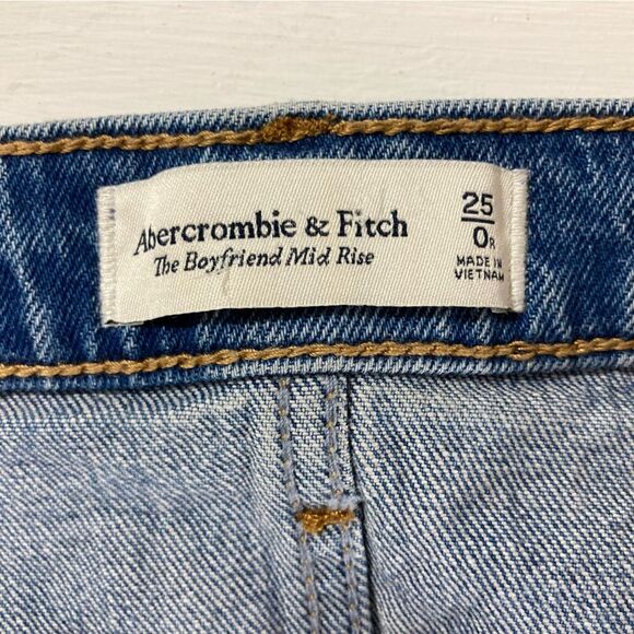 Abercrombie & Fitch Jeans Women’s 25 Blue Boyfriend Mid Rise Distressed Ripped - Picture 7 of 11
